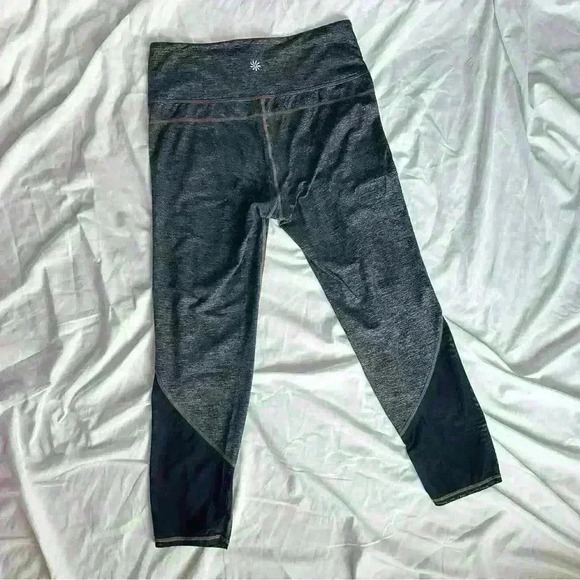 Athleta 3/4 Leggings dark gray with copper color thread and mesh detail Size S - Picture 1 of 3